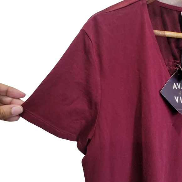 NWT XL Cotton Blend Red Short Sleeve Blouse with Decorative Back Tie Strings - Picture 2 of 6